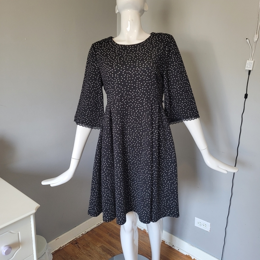 Modcloth Yumi Polka Dot Lace Trimmed Dress, VGUC, Size S